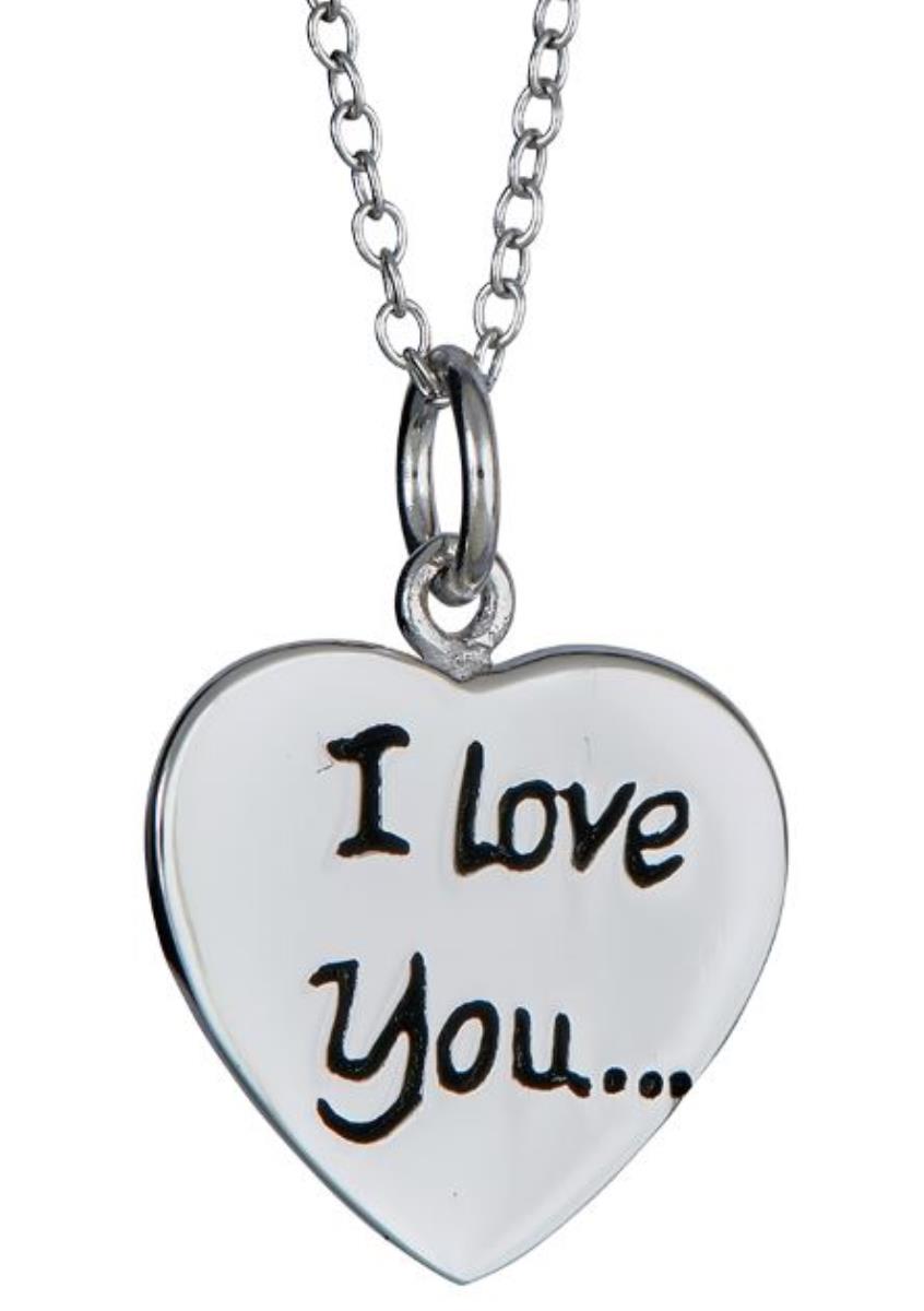Sterling Silver Rhodium I Love You Necklace