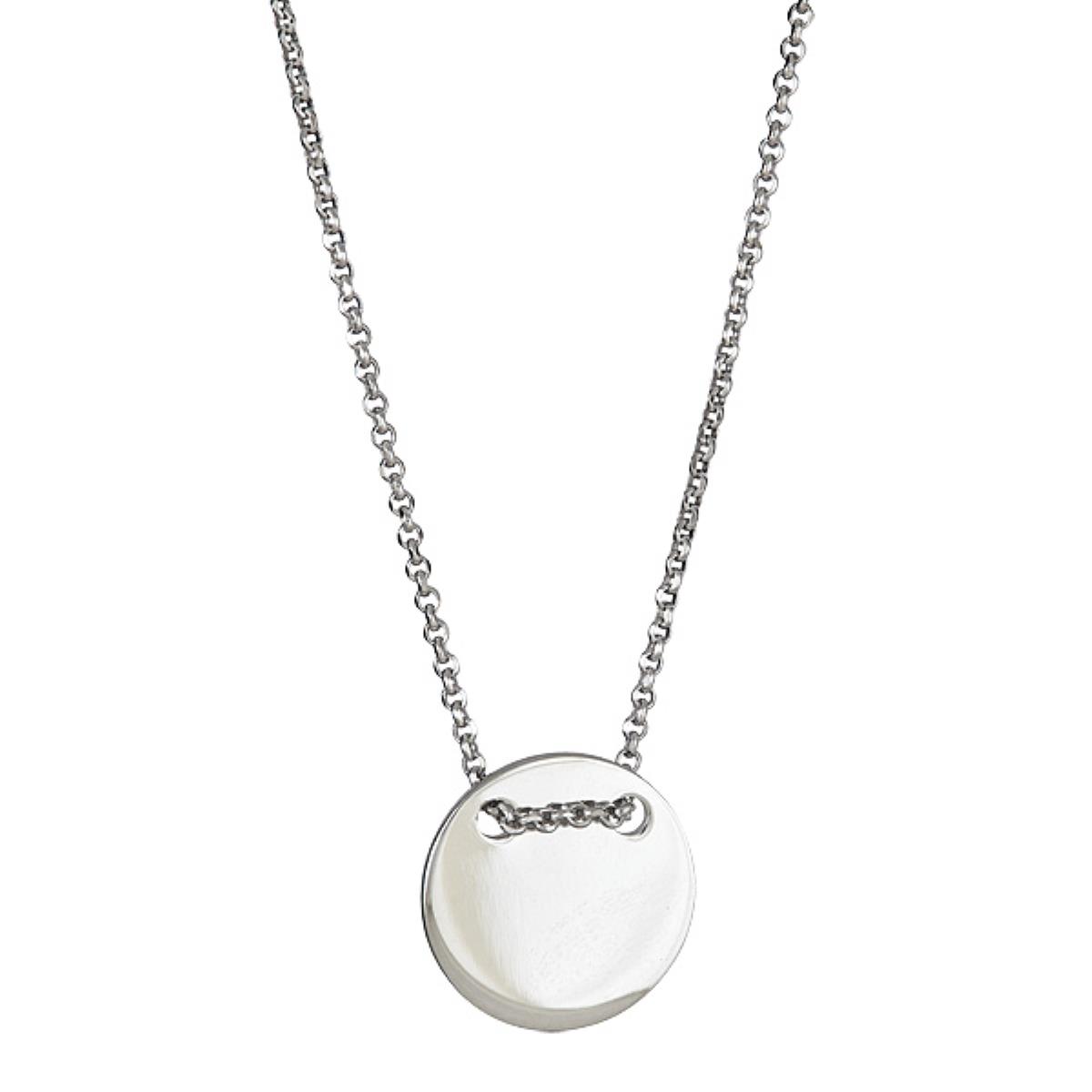 Sterling Silver Rhodium High Polished Engravable Disc Necklace