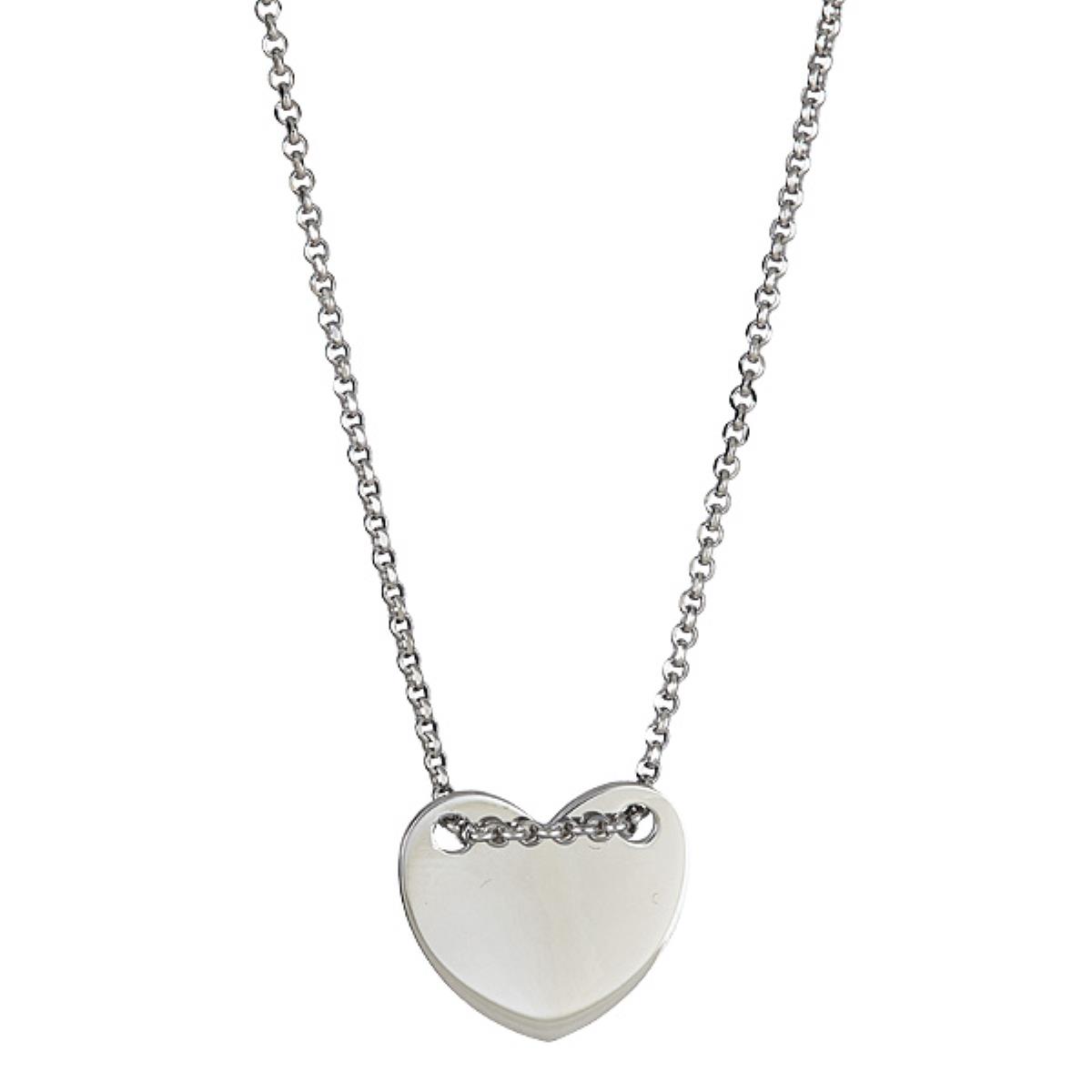 Sterling Silver Rhodium High Polished Engravable Heart Necklace