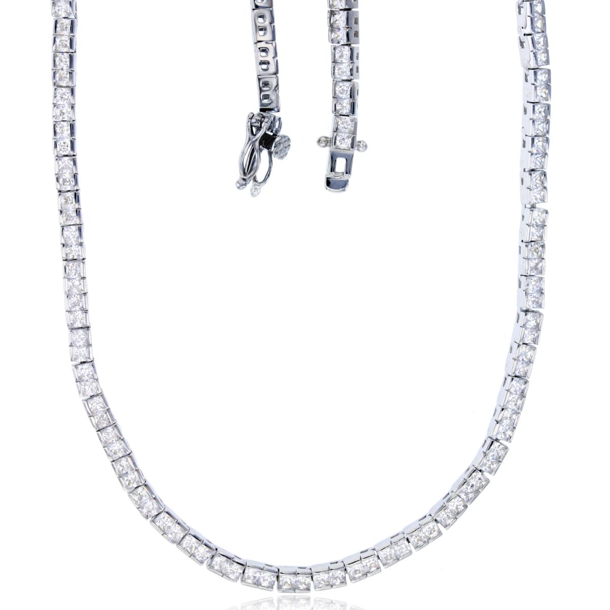 Sterling Silver Rhodium 2.00mm Princess Cut 18" Tennis Necklace
