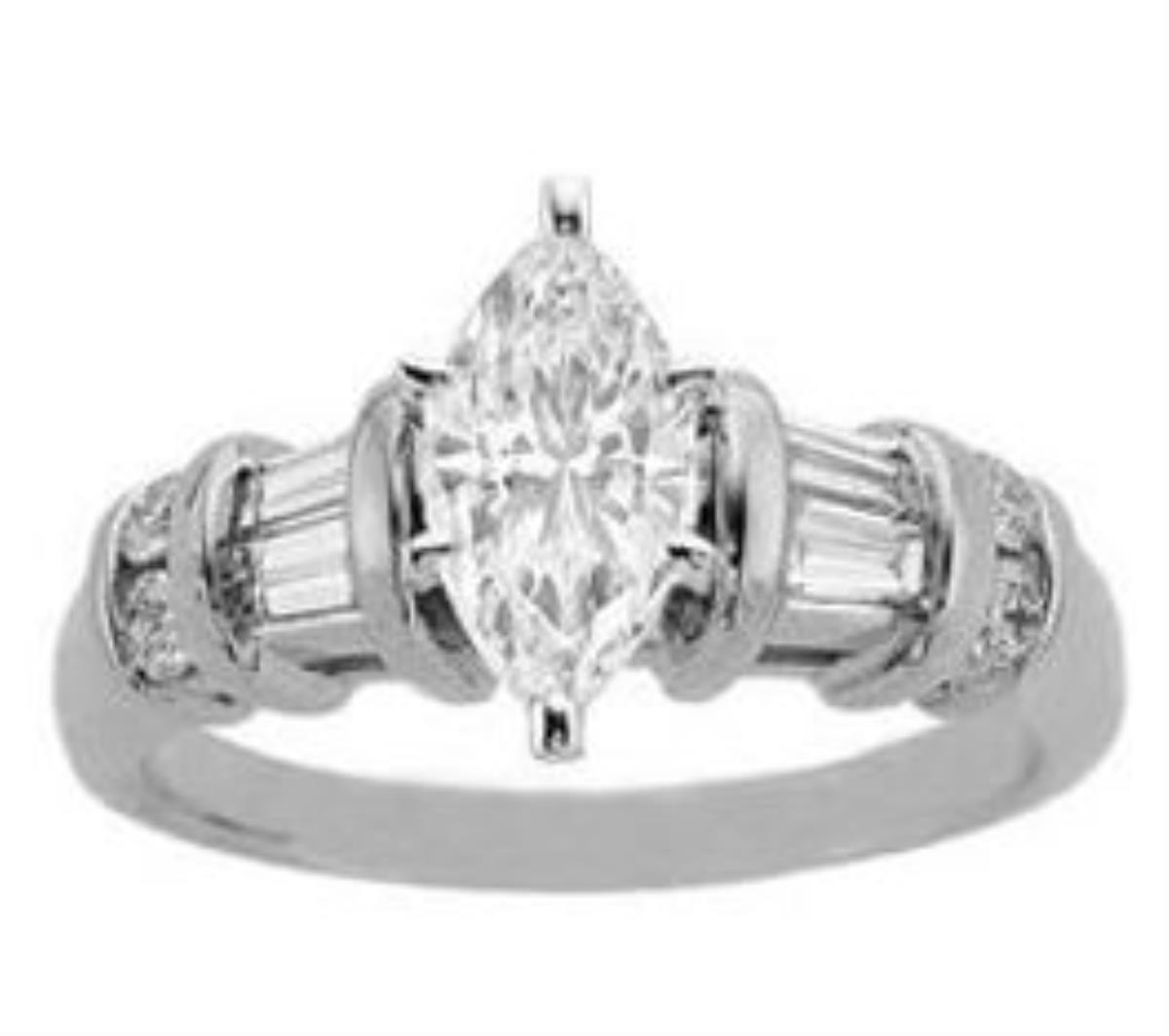 Sterling Silver Rhodium 10mm Marquise Cut Engagement Ring