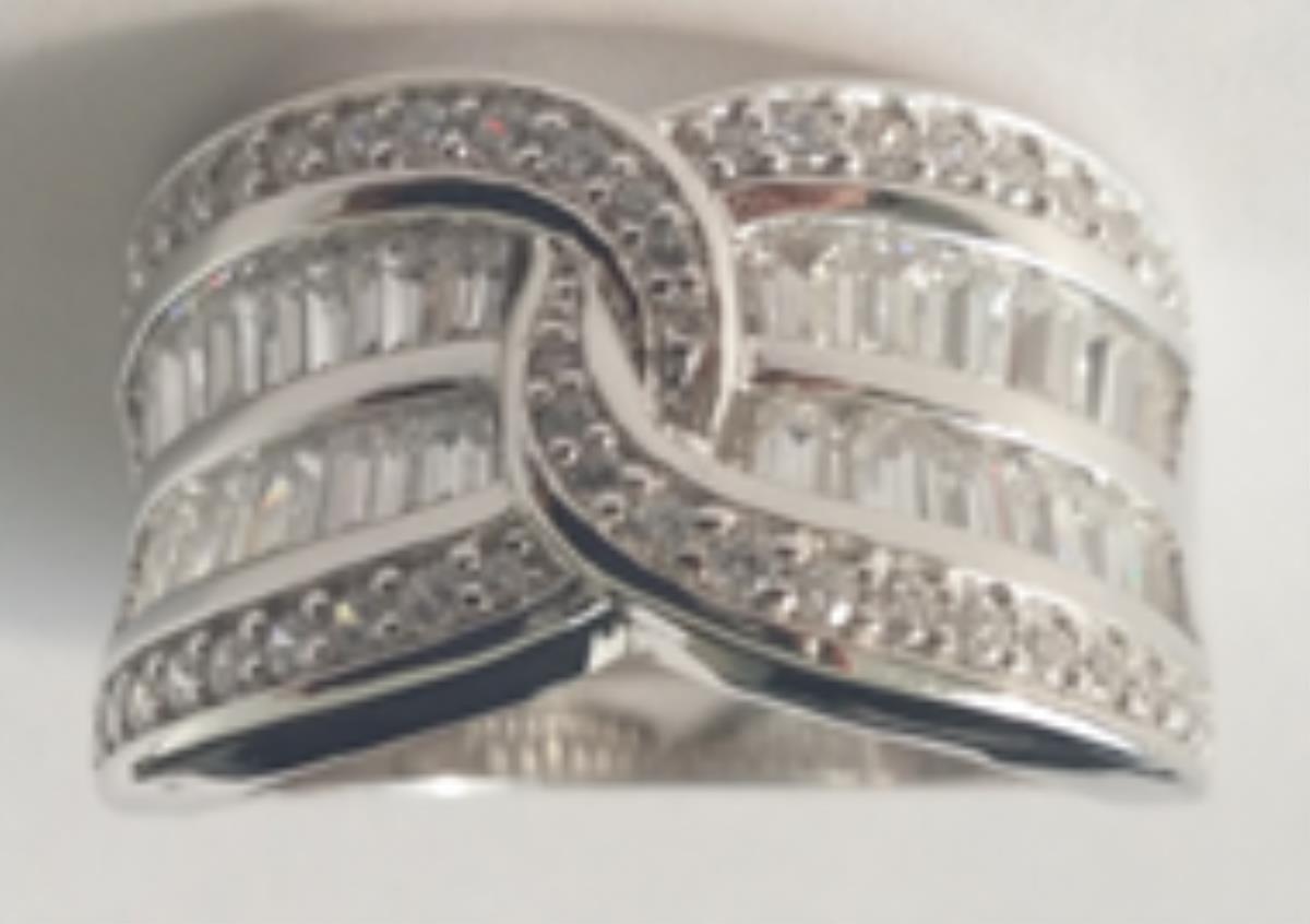 Sterling Silver Rhodium Crossover Fashion Ring