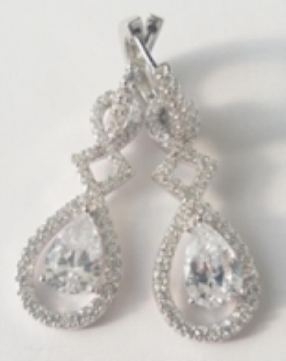 Sterling Silver Rhodium Teardrop Dangling Earring