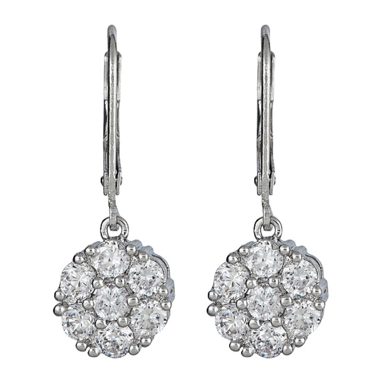 Sterling Silver Rhodium 3mm Rd Cluster Leverback Earring