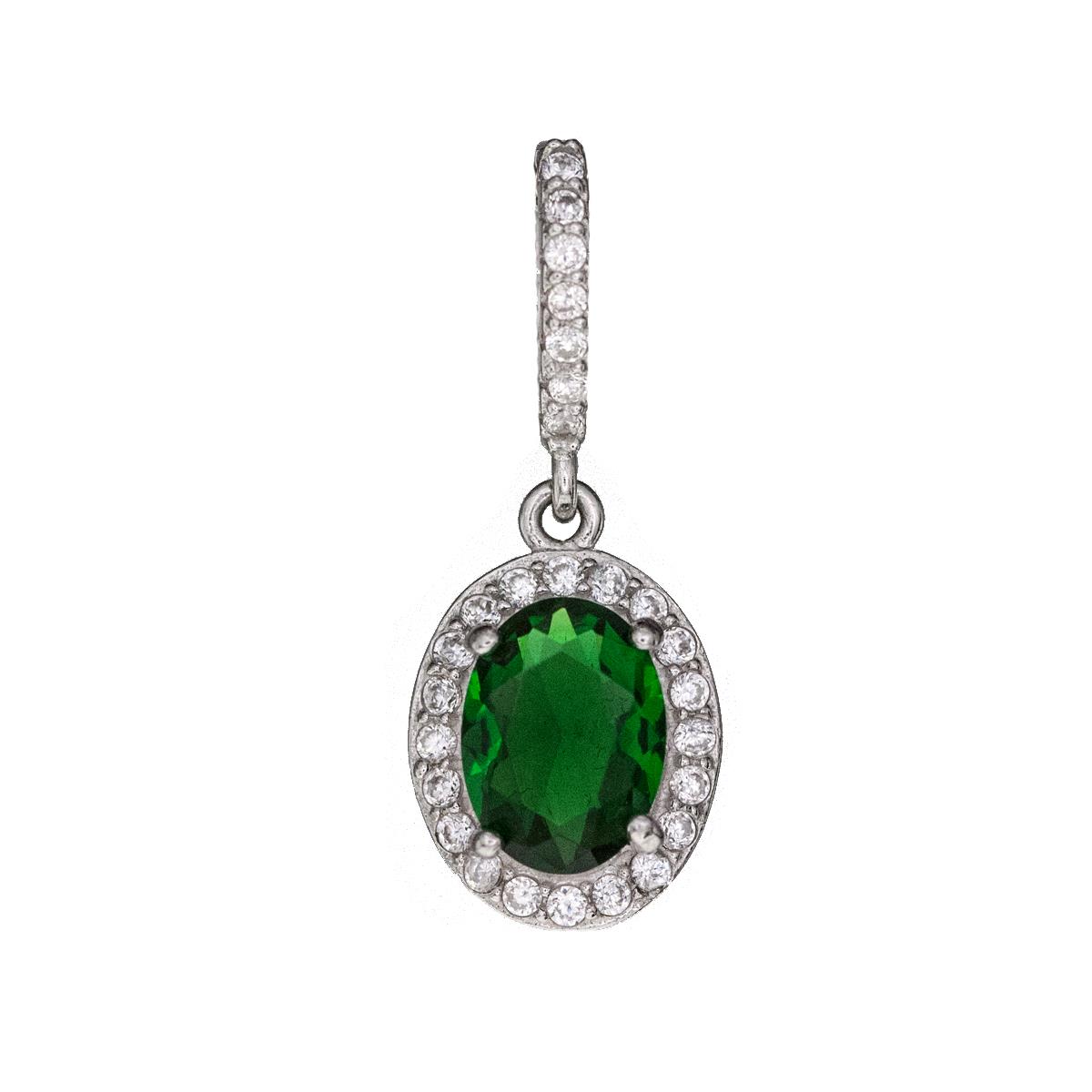 Sterling Silver Rhodium 23x9mm Green Oval Pendant