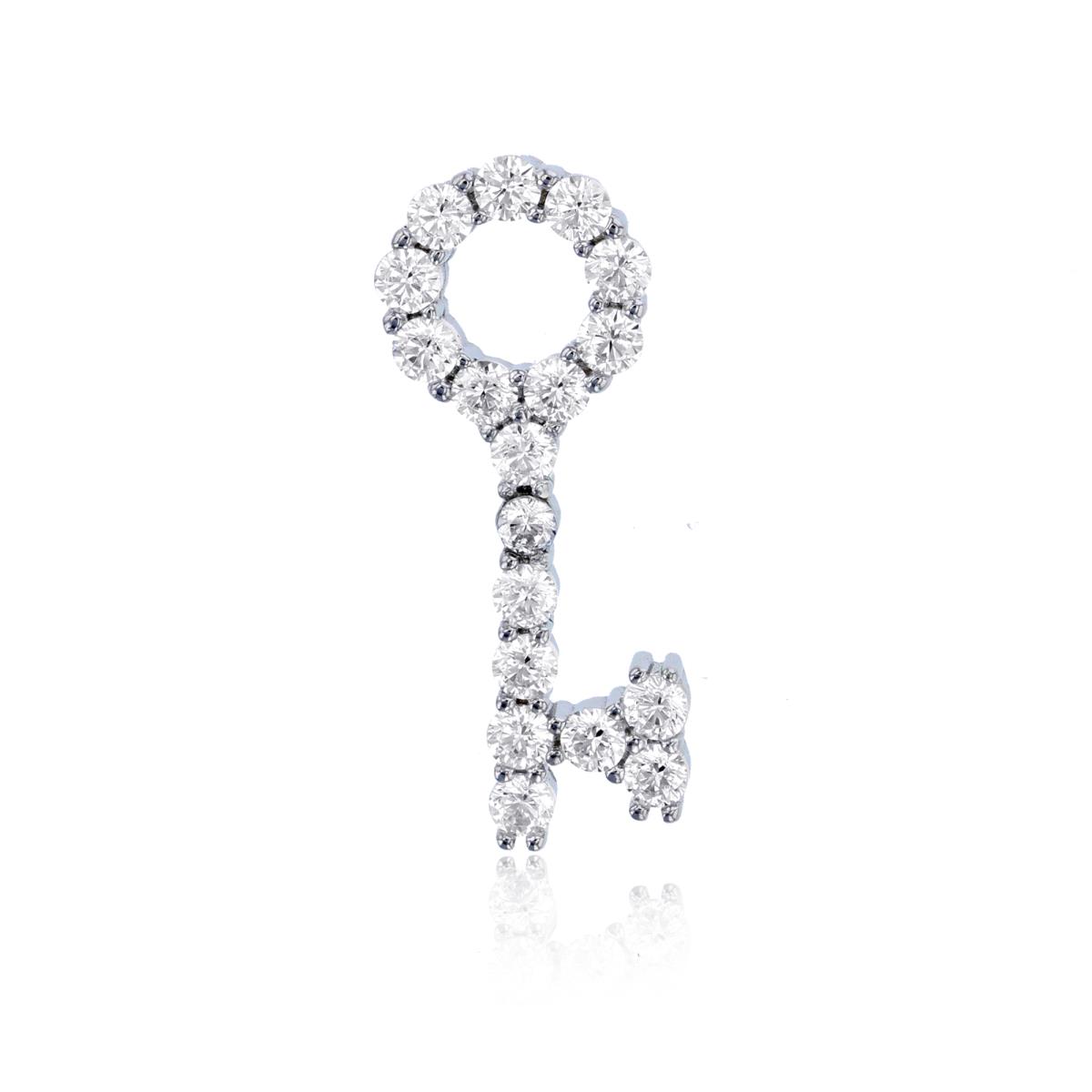 Sterling Silver Rhodium Pave Key Pendant