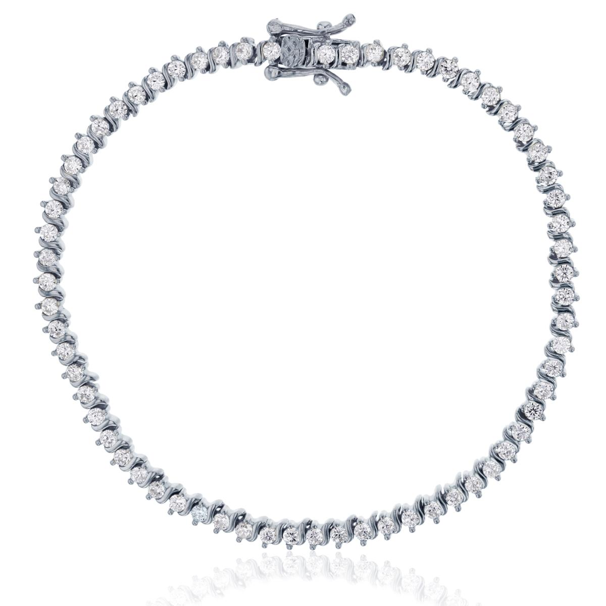 Sterling Silver Rhodium 3.5MM White CZ S Design Round Cut Tennis Bracelet