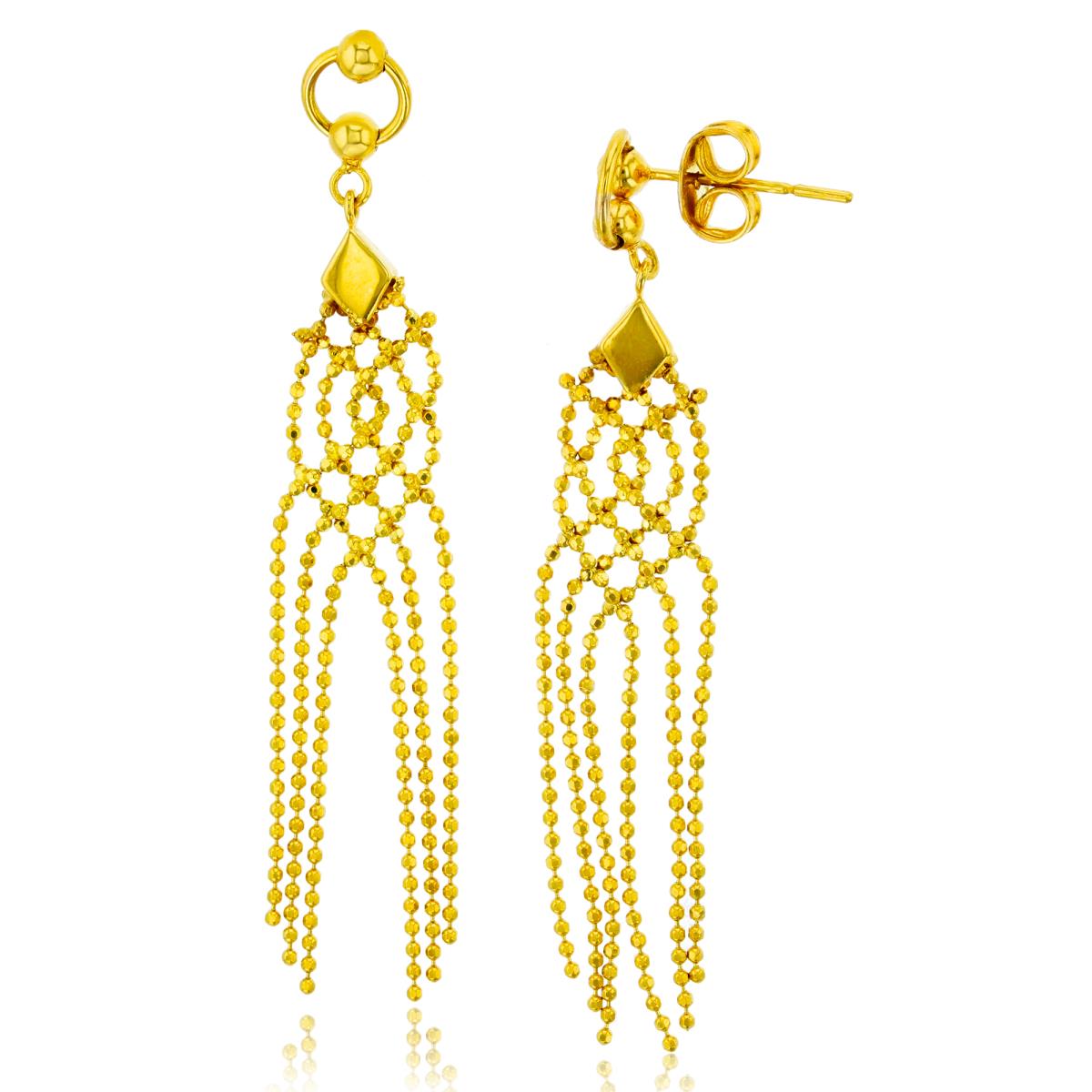 14K Gold Yellow Diamond-cut Beaded Chandelier Dangling Earring