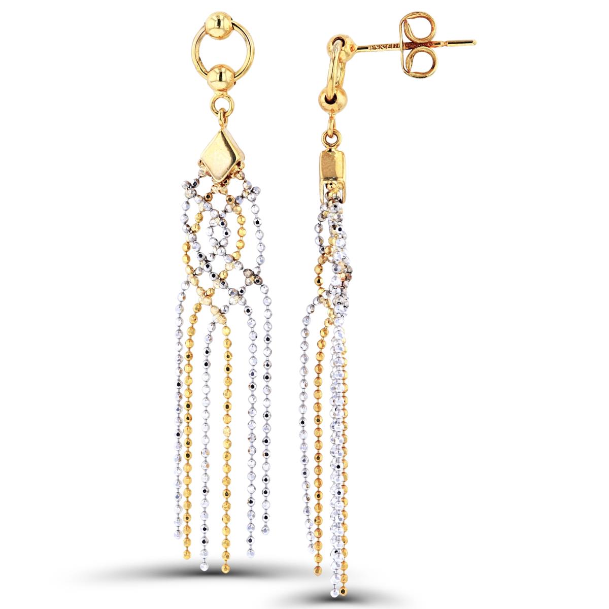 14K Two-Tone Gold Diamond-cut Beaded Chandelier Dangling Earrings