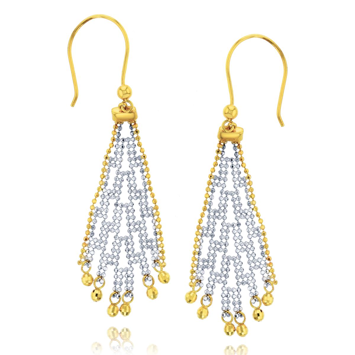 14K Two-Tone Gold Diamond-cut Beaded Chandelier Dangling Earrings