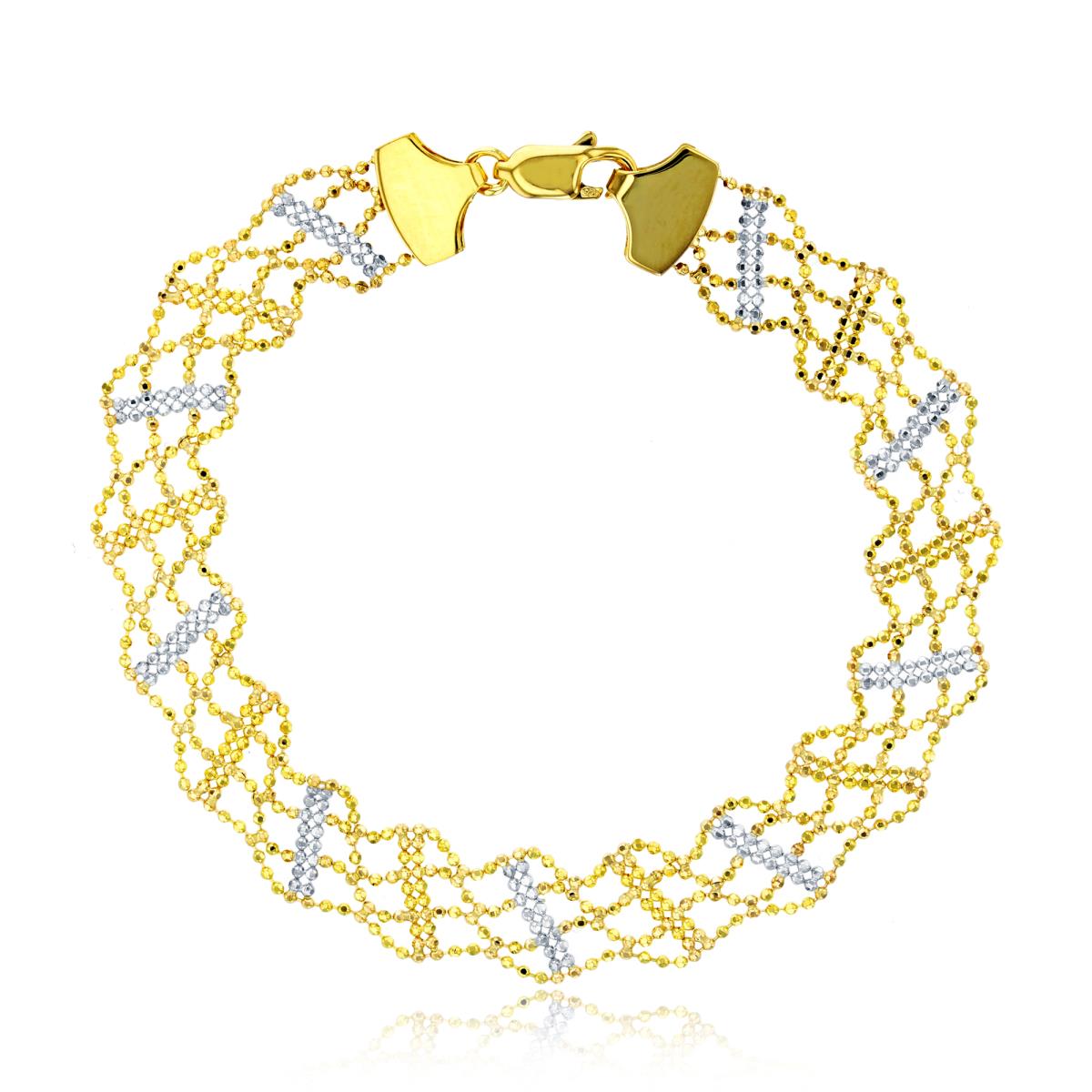 14K Two-Tone Gold Diamond-cut Beaded Bracelet