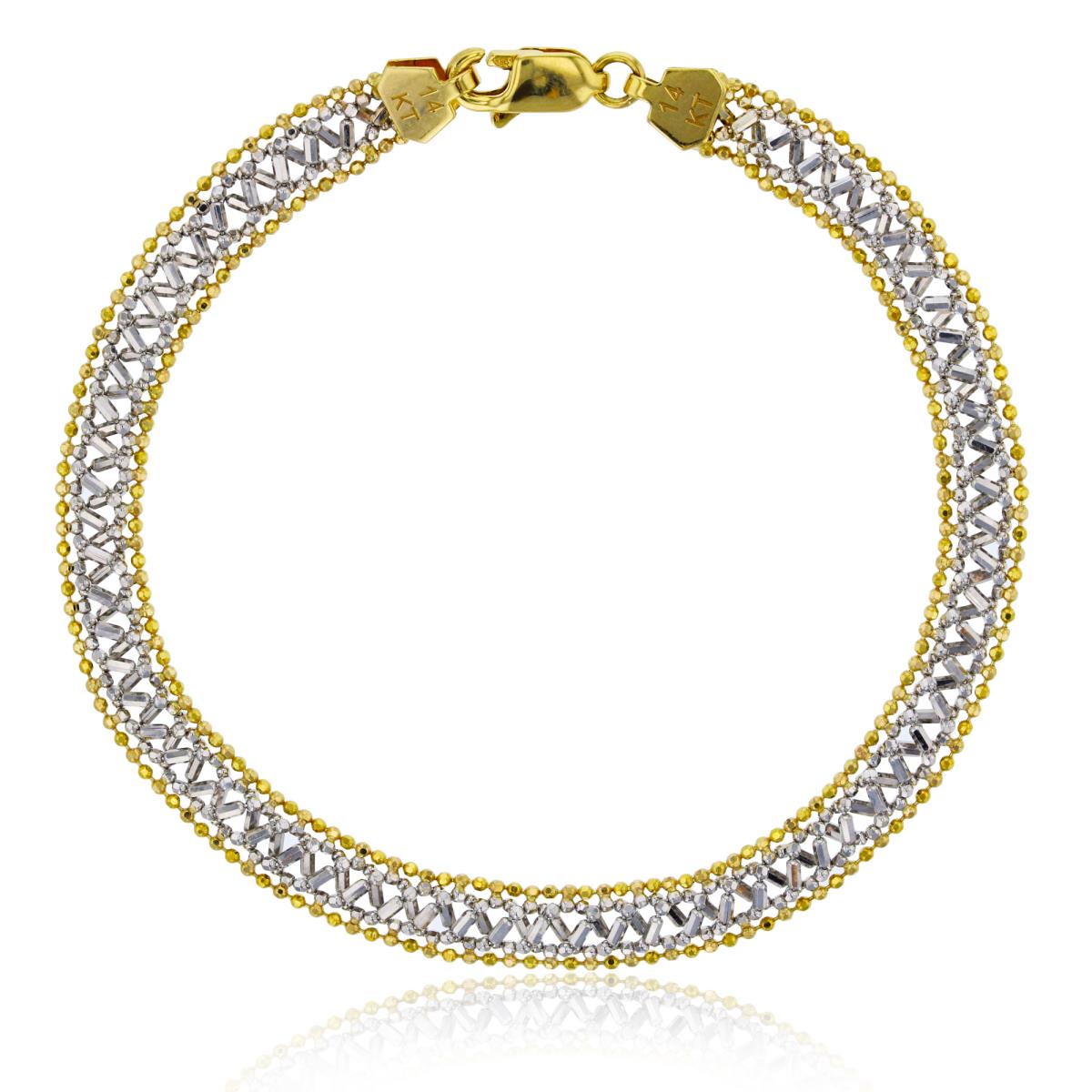 14K Two-Tone Gold Diamond-cut Beaded Fancy Bracelet