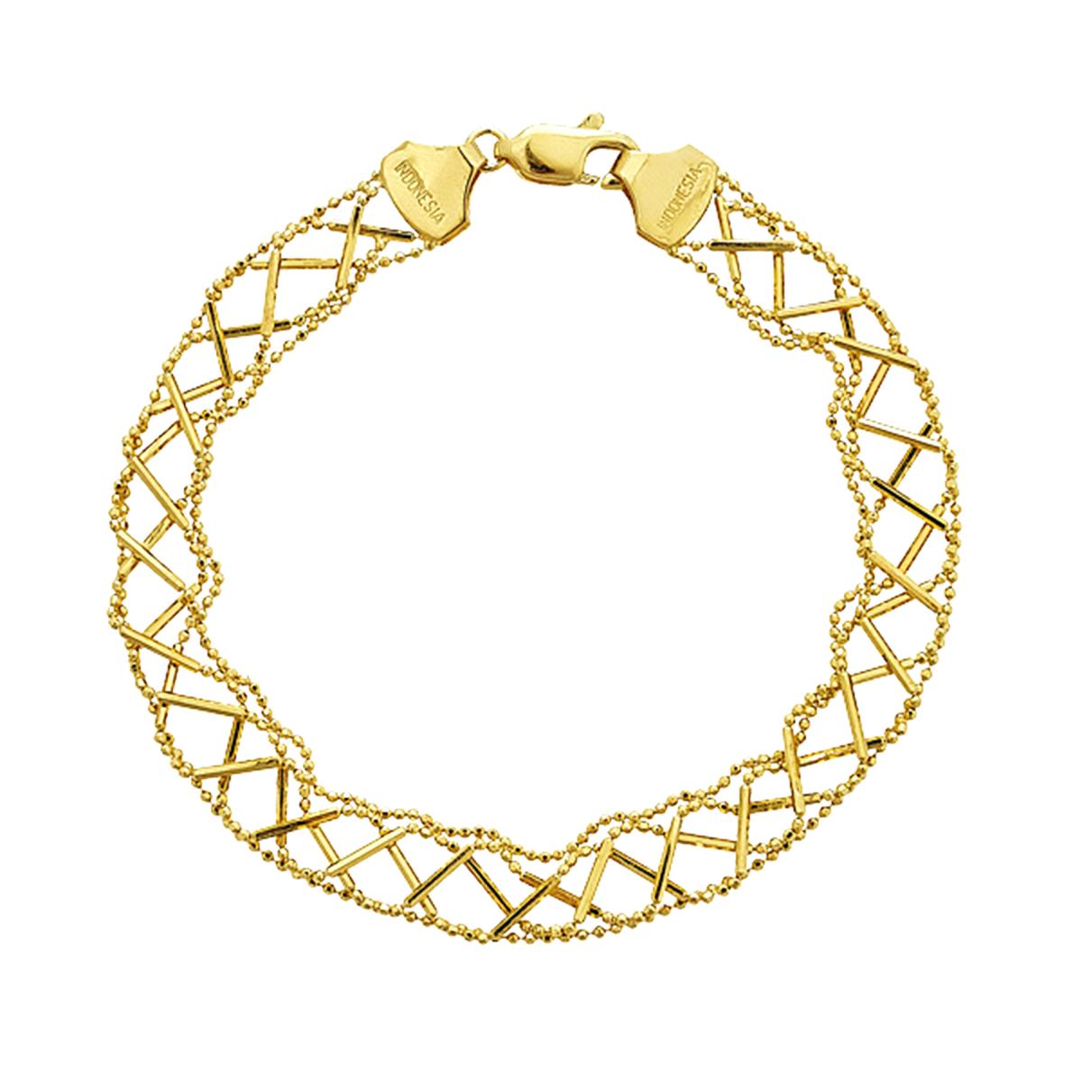 14K Yellow Gold Diamond-cut Beaded Woven Bracelet