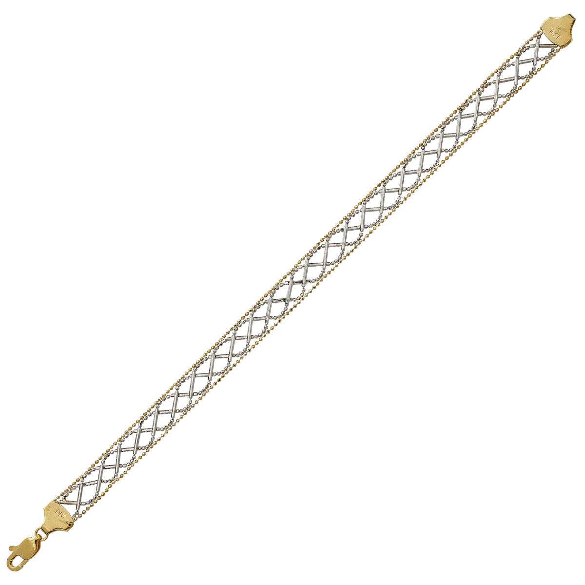 14K Two-Tone Gold Diamond-cut Beaded Woven Bracelet