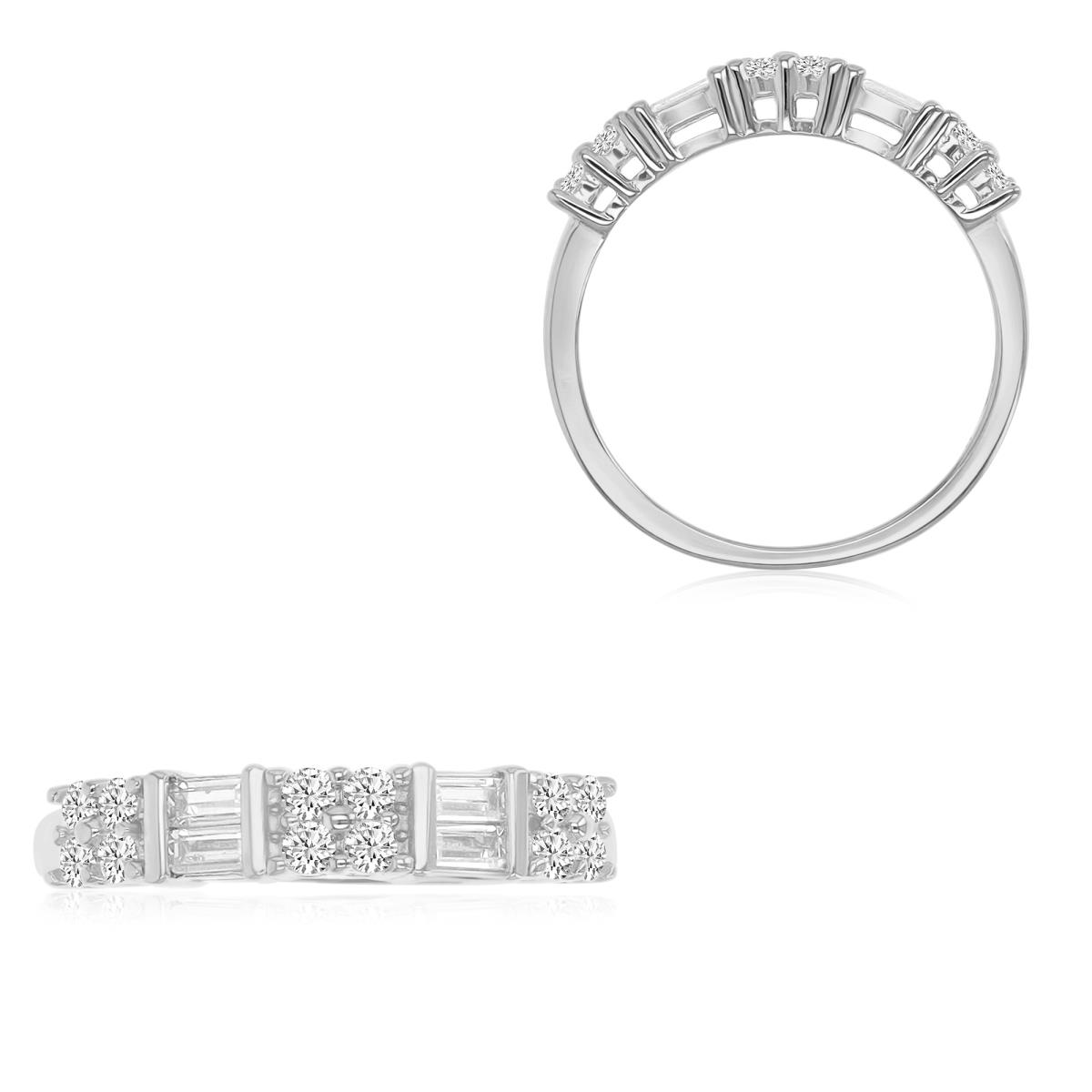 Sterling Silver Alt Baguette & Round Anniversary Ring