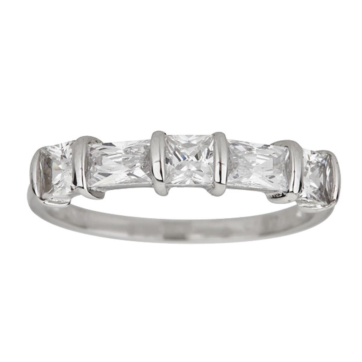 Sterling Silver Baguette & Princess Cut 5 Stone  3.5mm Anniversary Ring