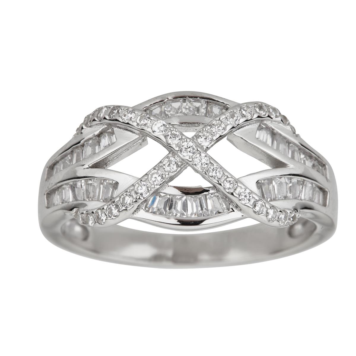 Sterling Silver Rhodium Fashion X Ring