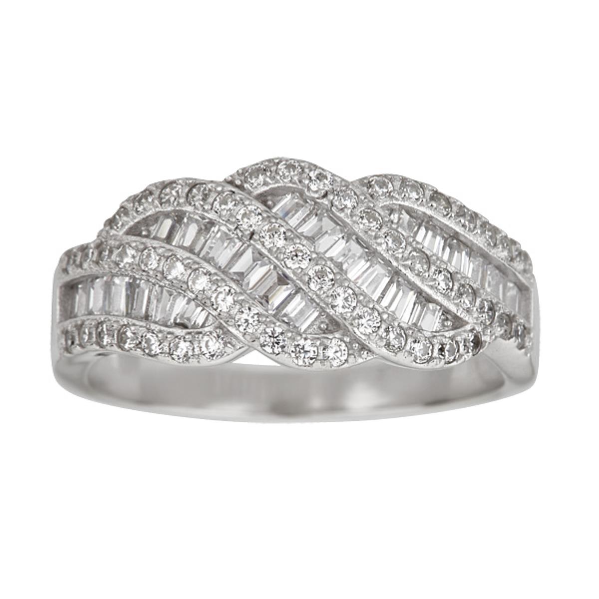 Sterling Silver Rhodium Wave Fashion Ring