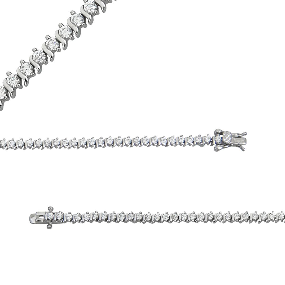 Sterling Silver Round Cut "S" Line Tennis Bracelet
