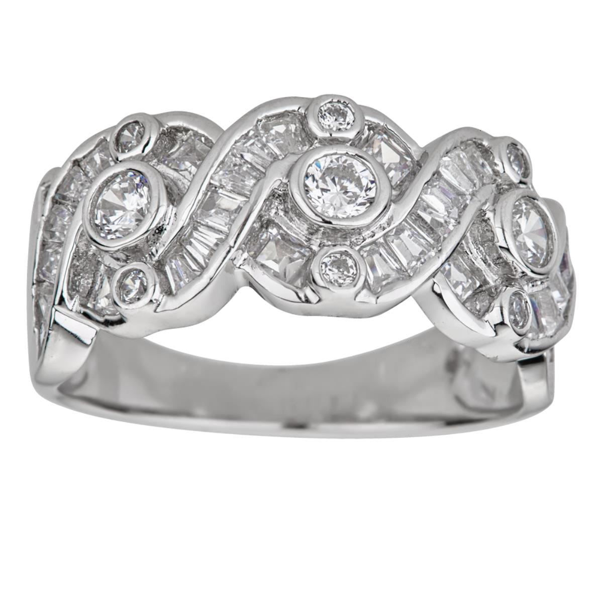 Sterling Silver Baguette and Round Cut Woven Fashion Ring