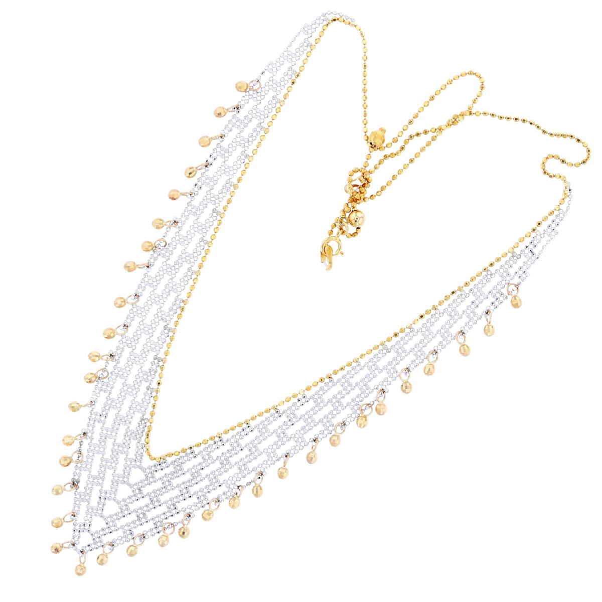 14K Two-Tone Gold V-Shape Diamond-cut Beaded Necklace, 16+2"