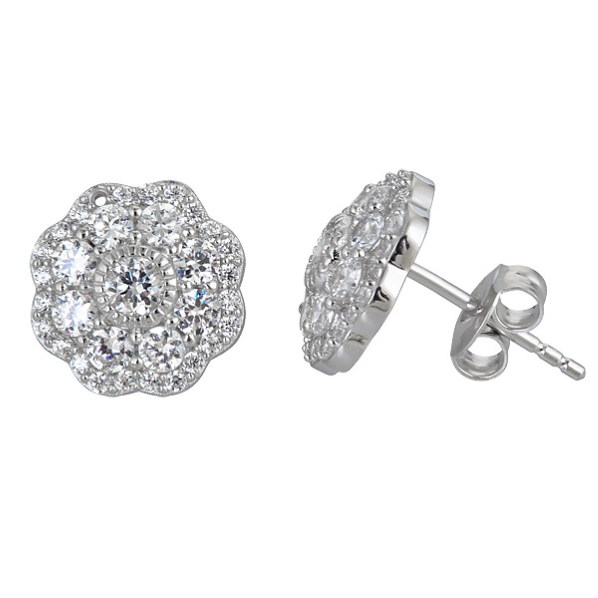 Sterling Silver Pave Cluster Stud Earrings
