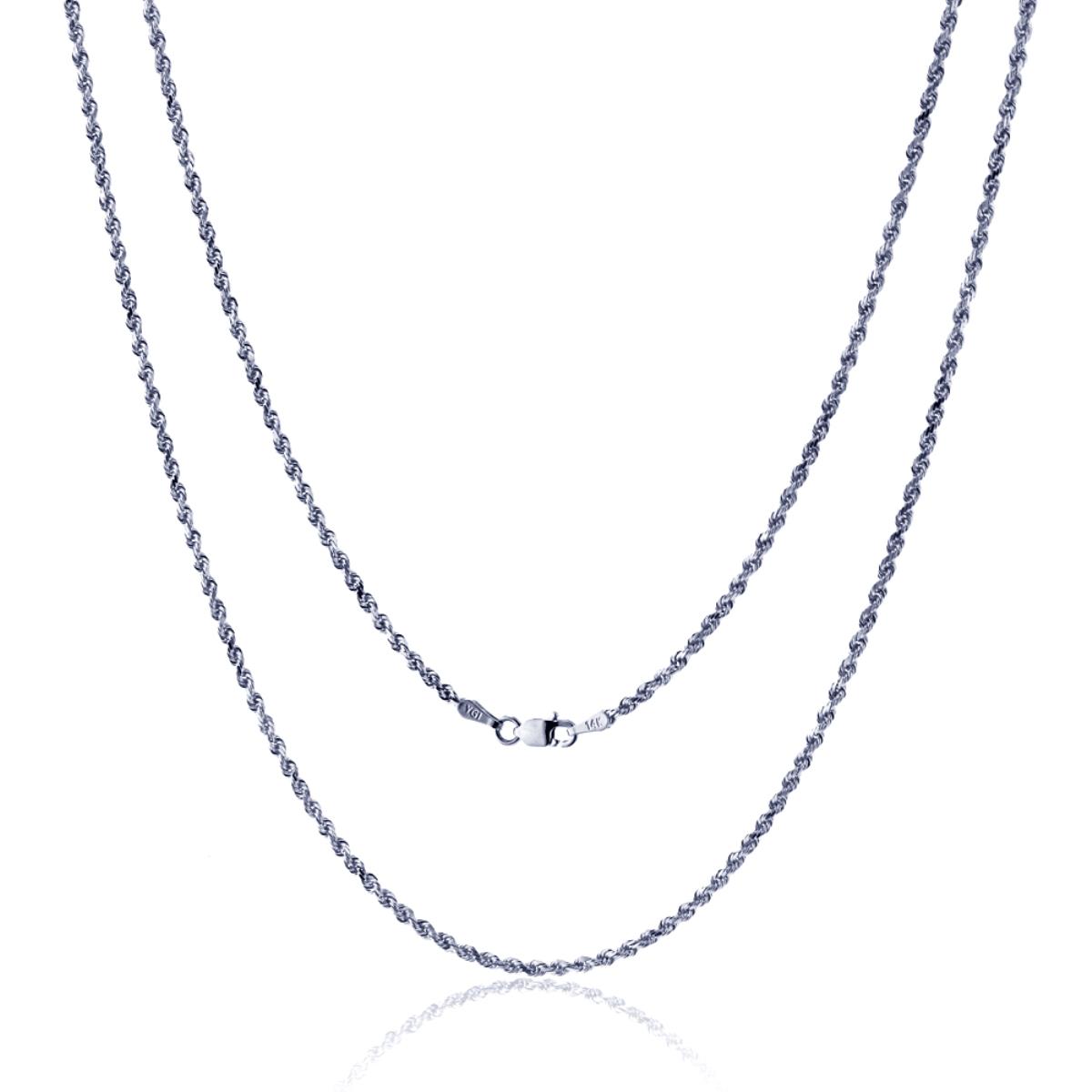14k White Gold 2mm Solid DC Rope 016 18" Chain