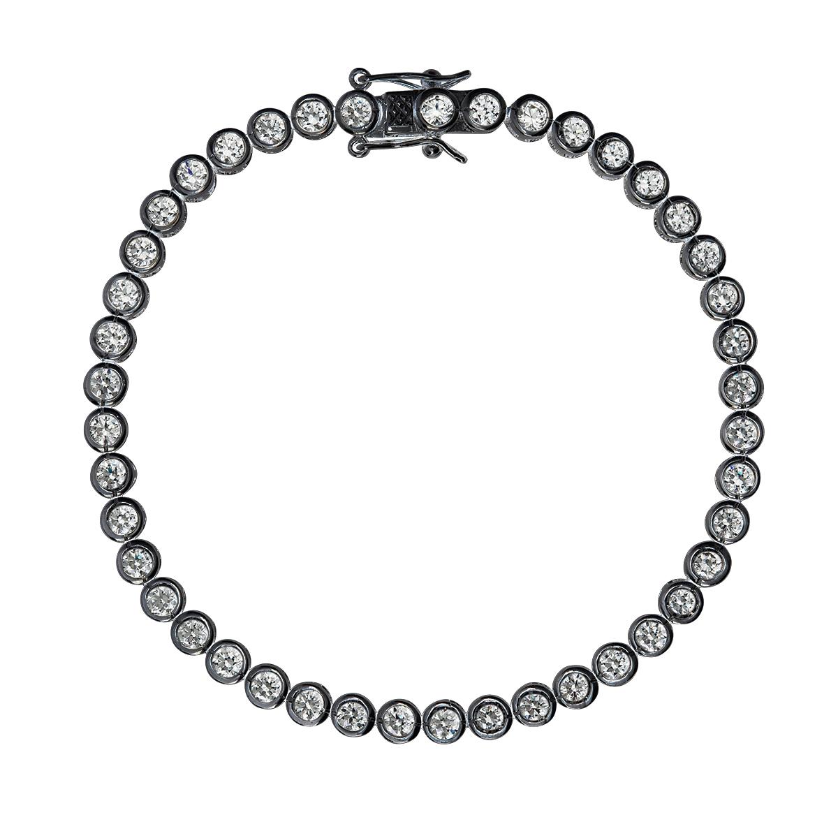 Sterling Silver Black 3mm Round Cut Bezel Set Tennis Bracelet