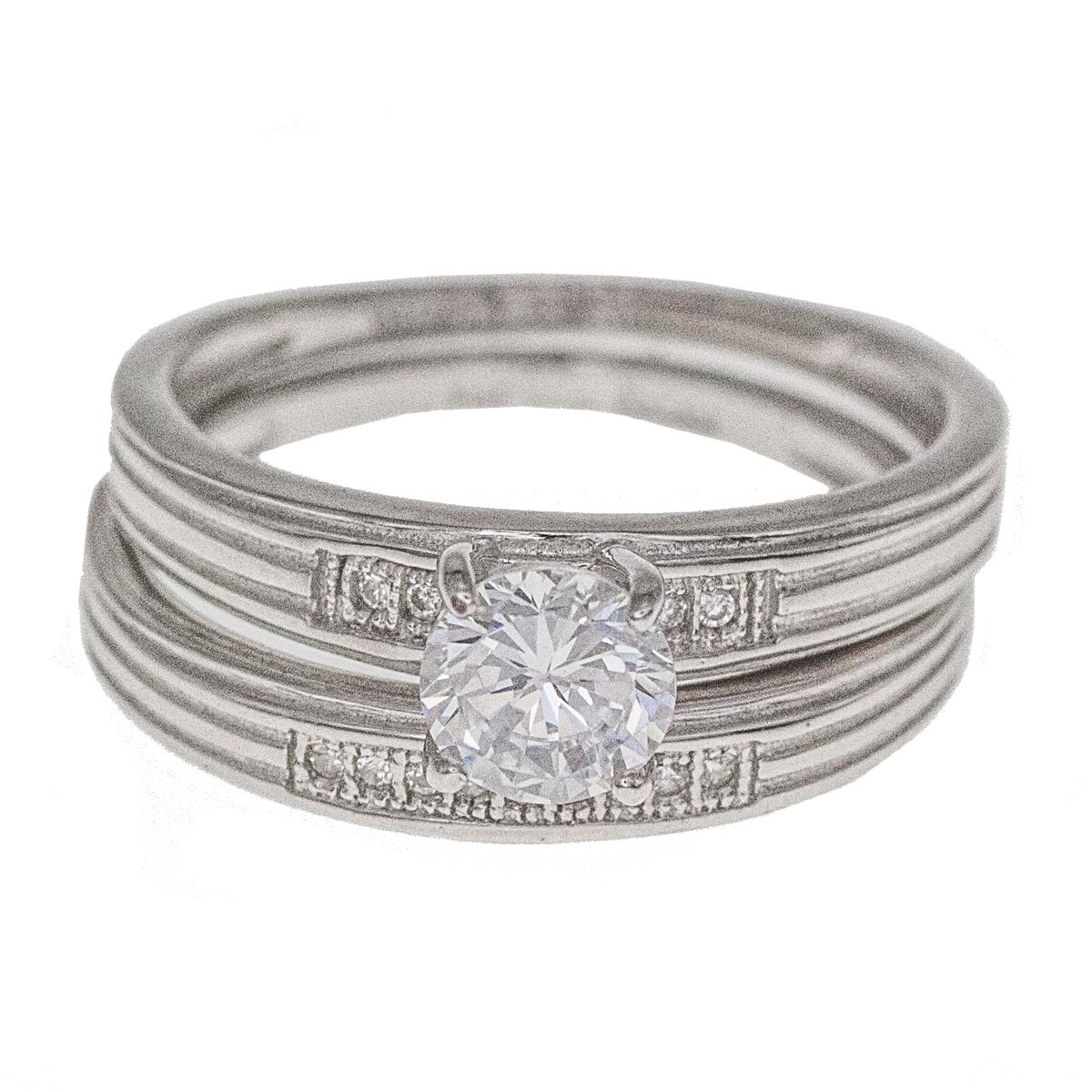 Sterling Silver Rhodium 6mm Round Wedding Set Ring