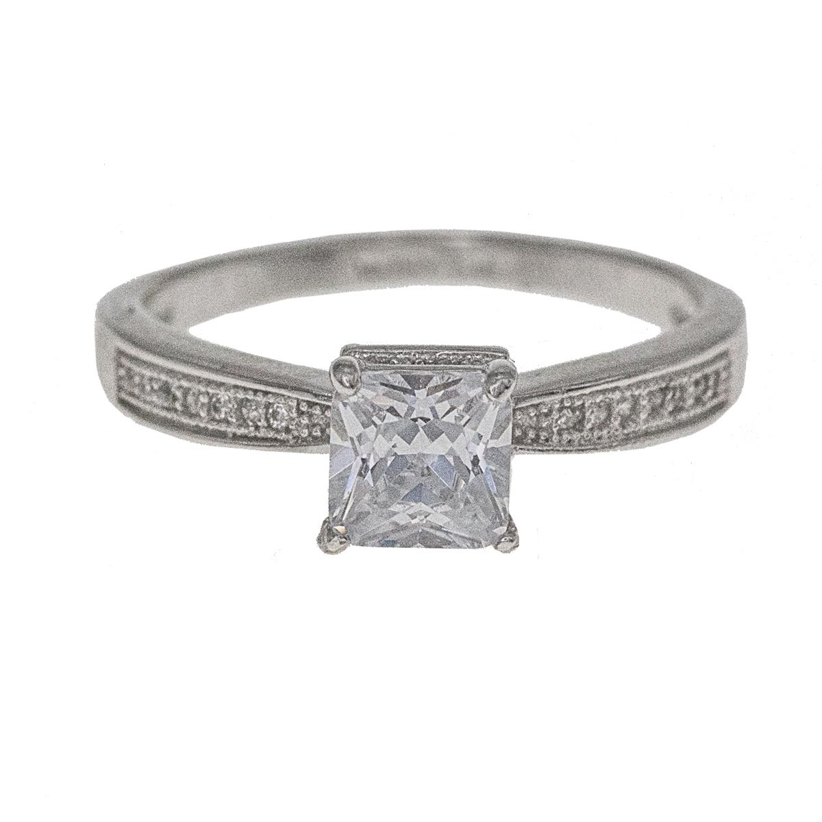 Sterling Silver Rhodium 6.00mm Princess Cut Engagement Ring