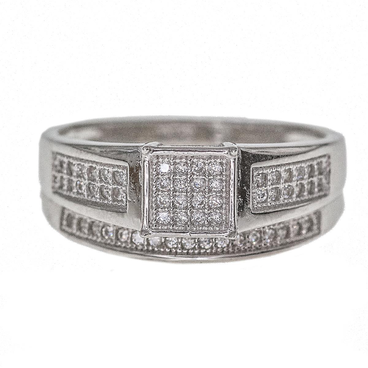 Sterling Silver Rhodium Micropave Wedding Ring Set 
