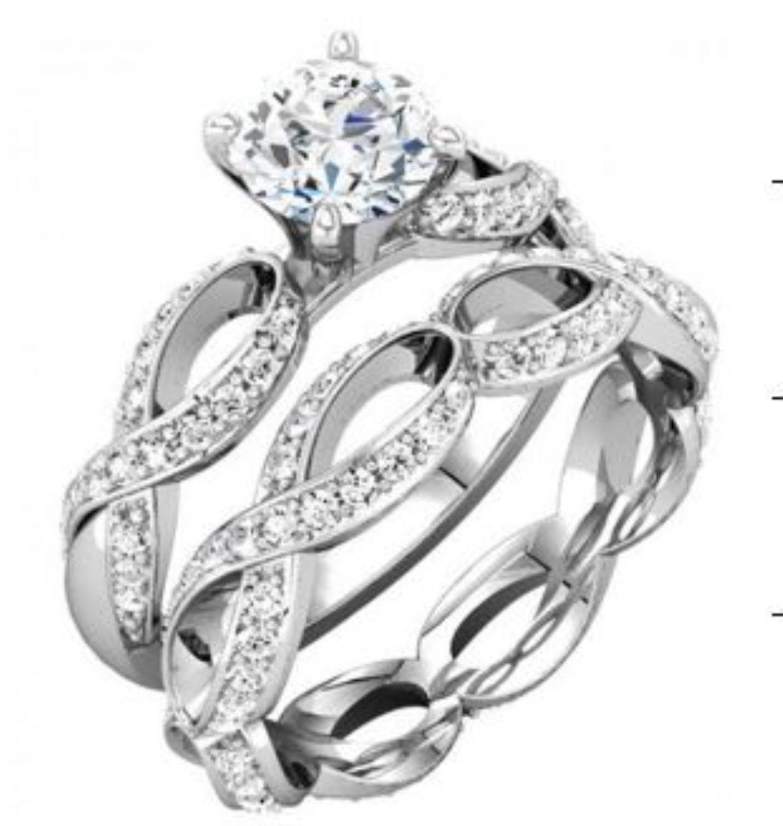 Sterling Silver Rhodium 6MM Round Cut Infinity Wedding Ring Duo Set