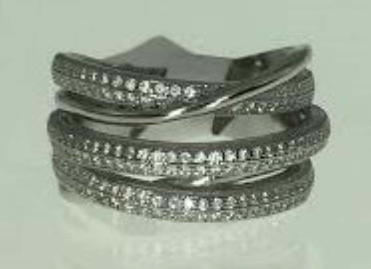 Sterling Silver Rhodium Crisscross Fashion Ring