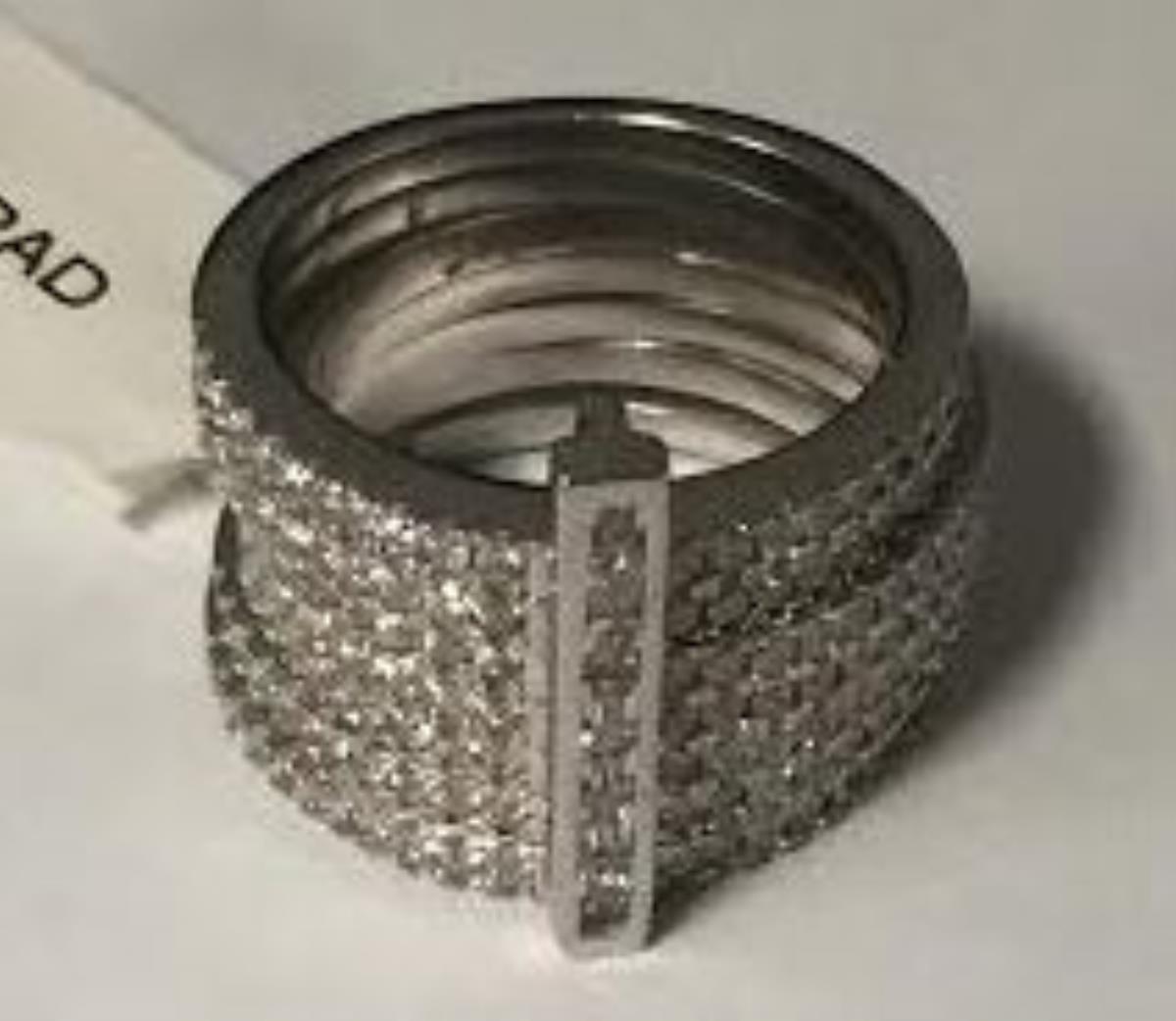 Sterling Silver Rhodium Stack 7 CZ Rings Attached