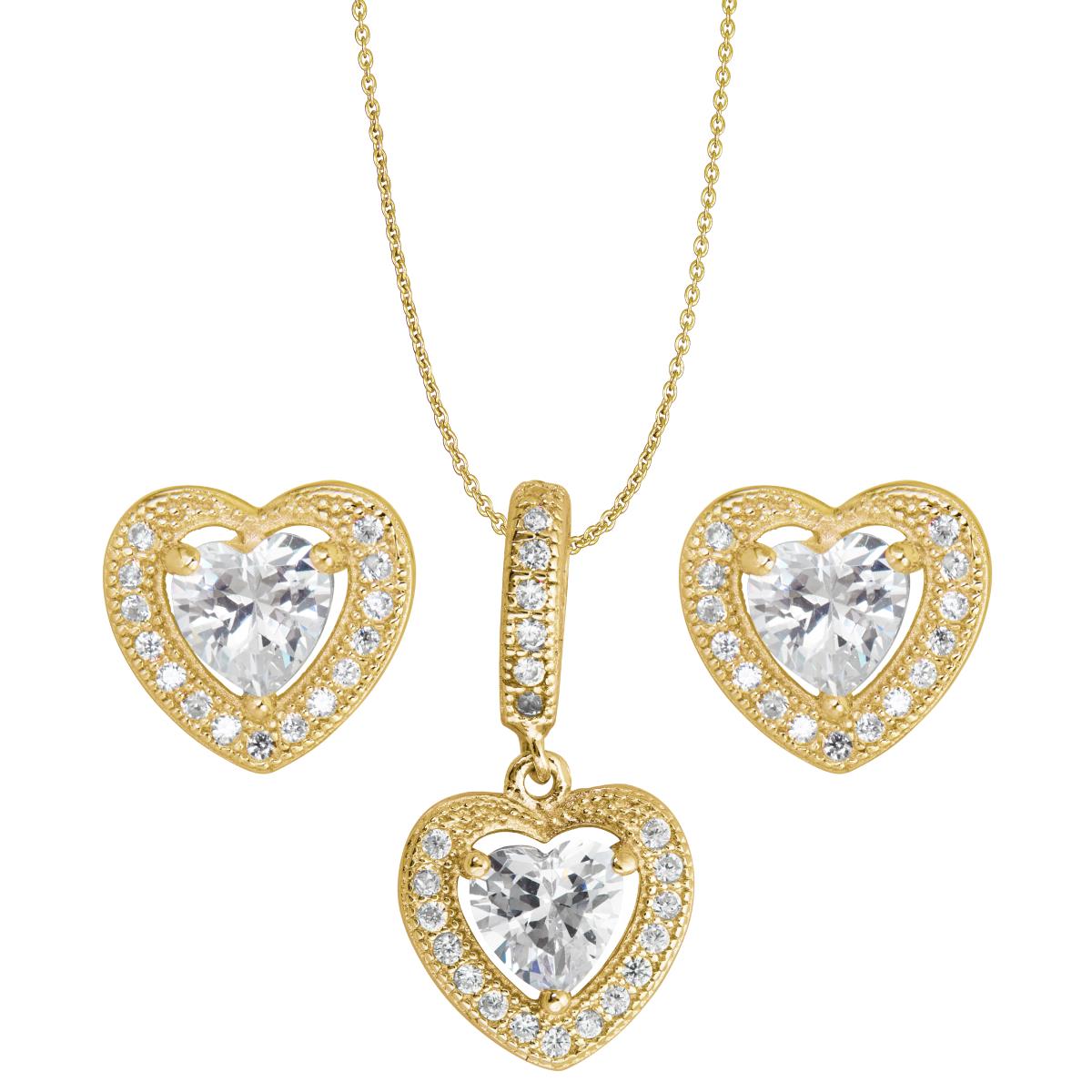 Sterling Silver Yellow Halo Heart Necklace & Earring Set
