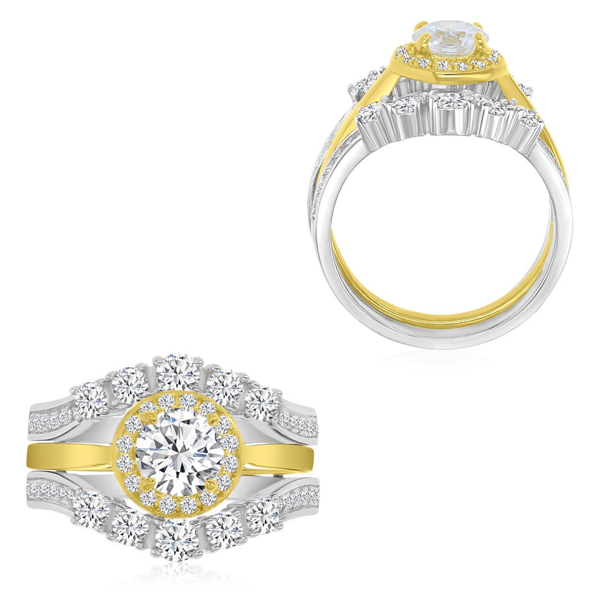 Sterling Silver Two-Tone Round Halo Engagement Ring with CZ Insert