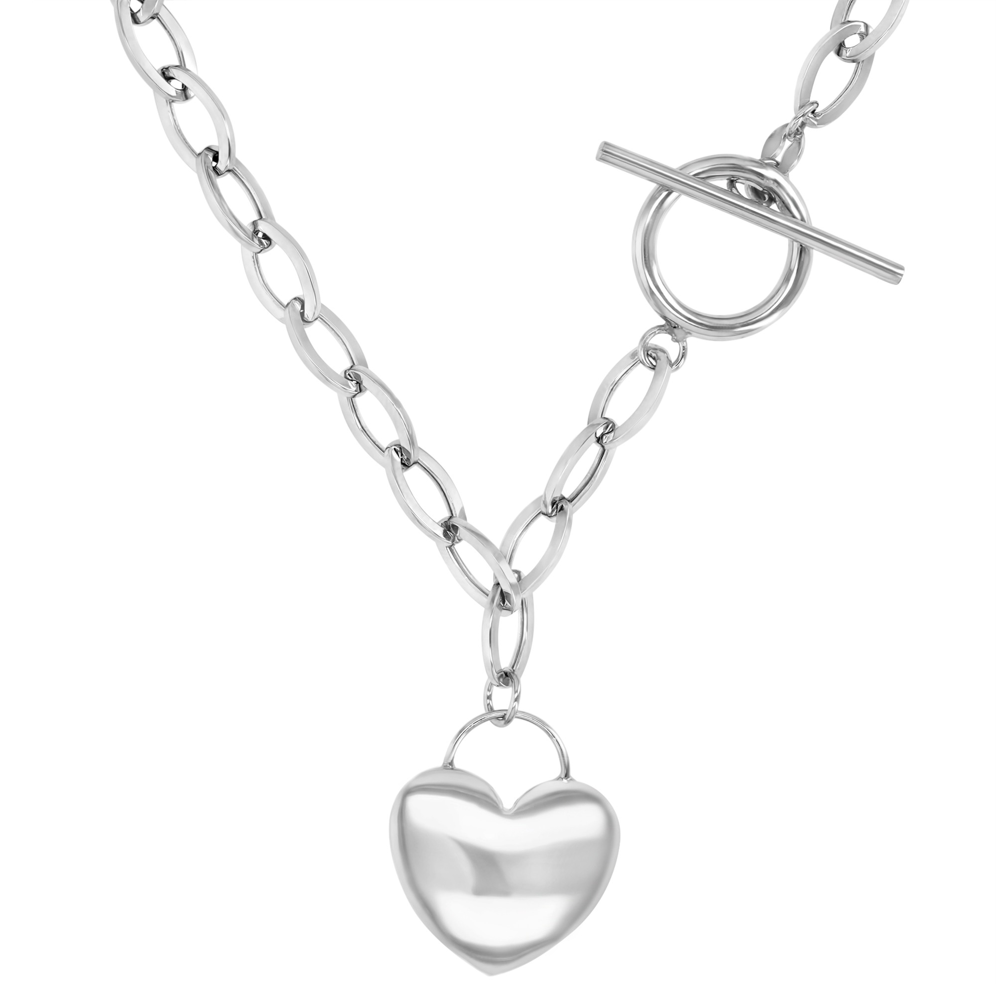 14K White Gold 17" Heart Toggle Necklace