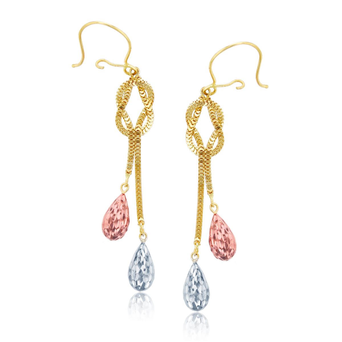 14K Gold Tricolor Dangling Knot Earrings