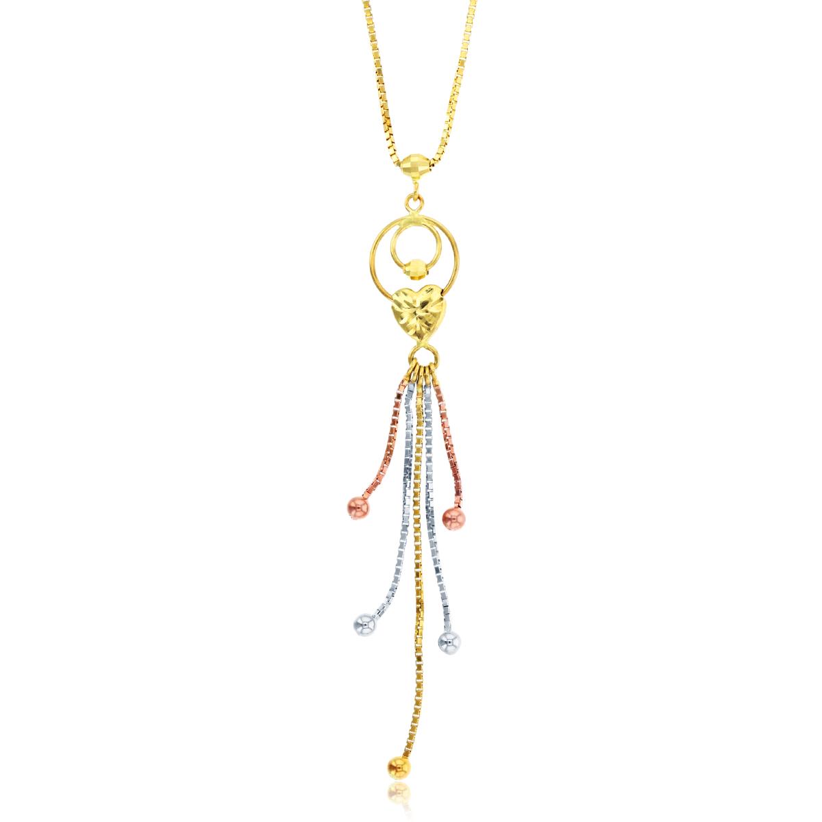 14K Gold Tricolor Dangling Heart 17" Necklace