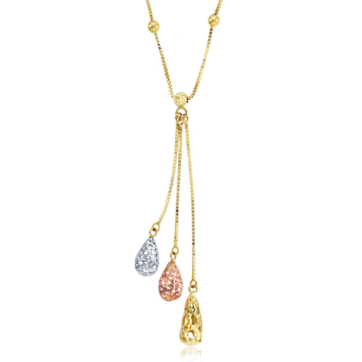 14K Gold Tricolor Dangling Teardrop 17" Necklace