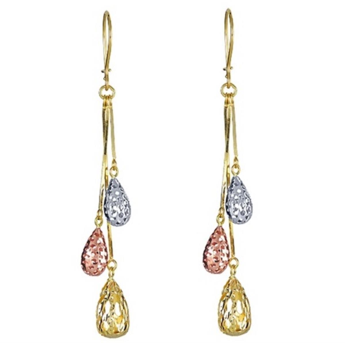 14K Gold Tricolor Dangling Teardrop Earrings