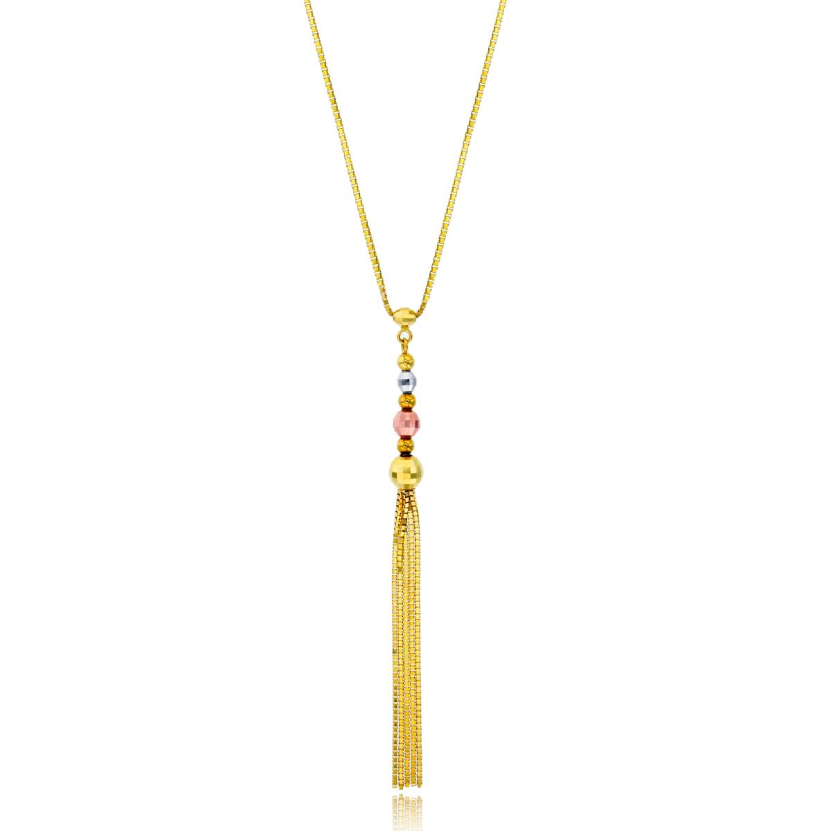 14K Gold Tricolor Disco Cut Dangling Vertical Bead 17" Necklace