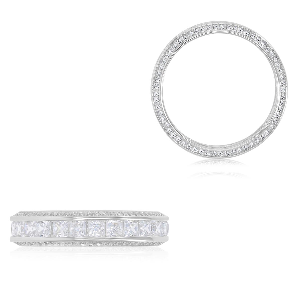 Sterling Silver Front & Side Multi White CZ Stone Eternity Ring