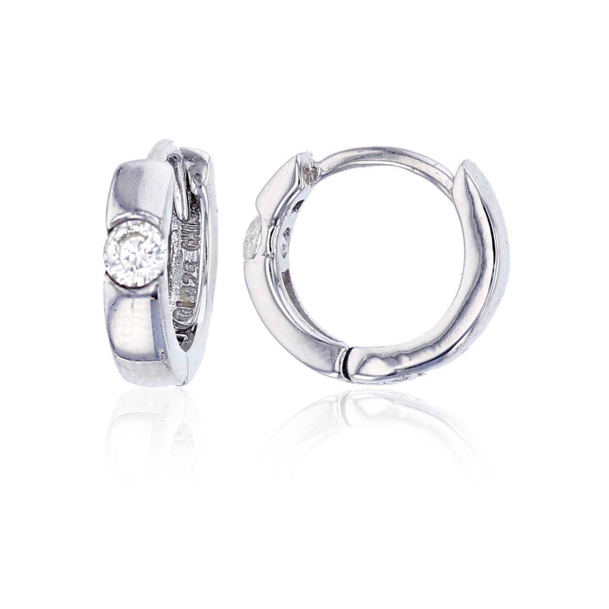 Sterling Silver Rhodium Classic Huggie with 3mm Round Cut CZ