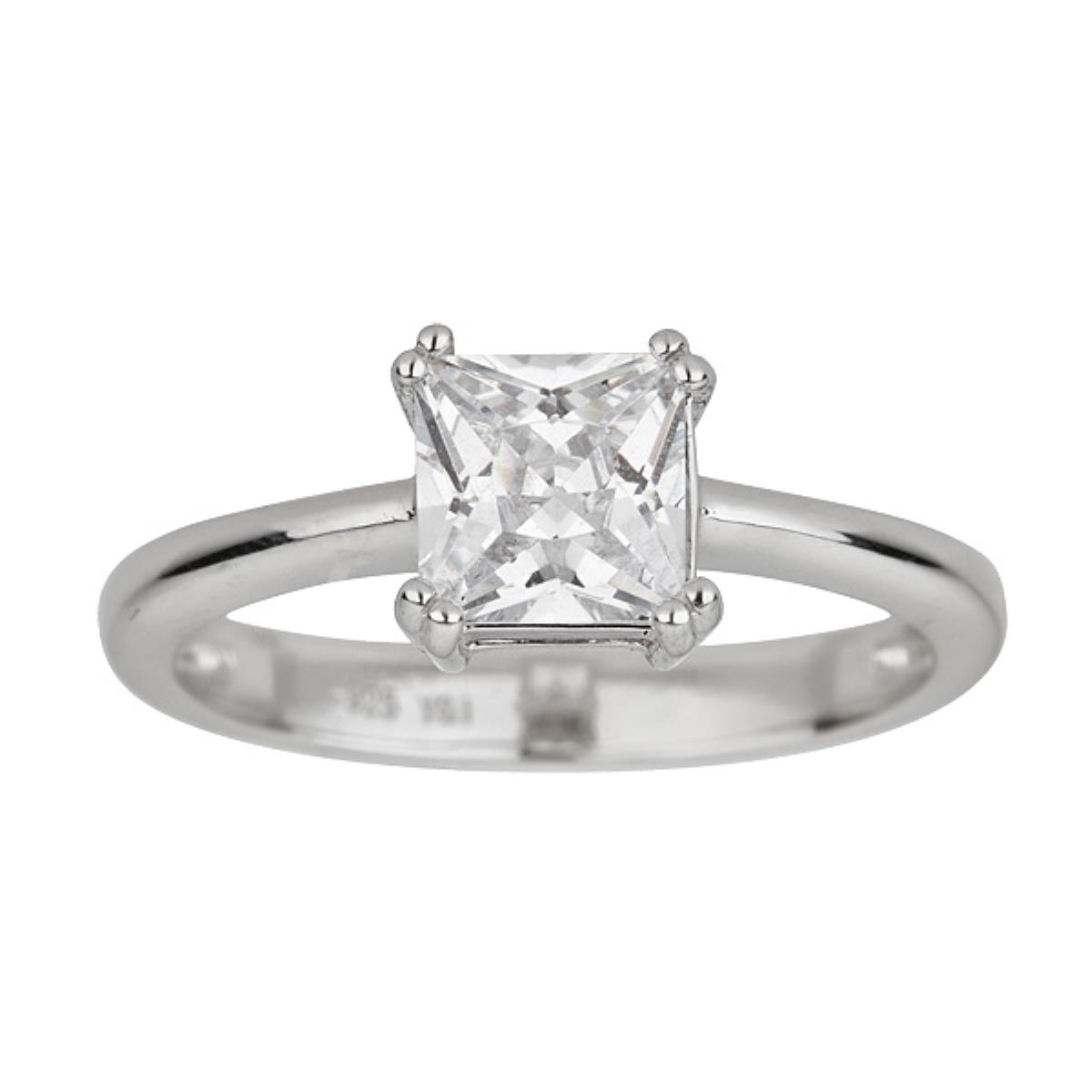 Sterling Silver Rhodium 6mm Princess Cut Solitaire Engagement Ring