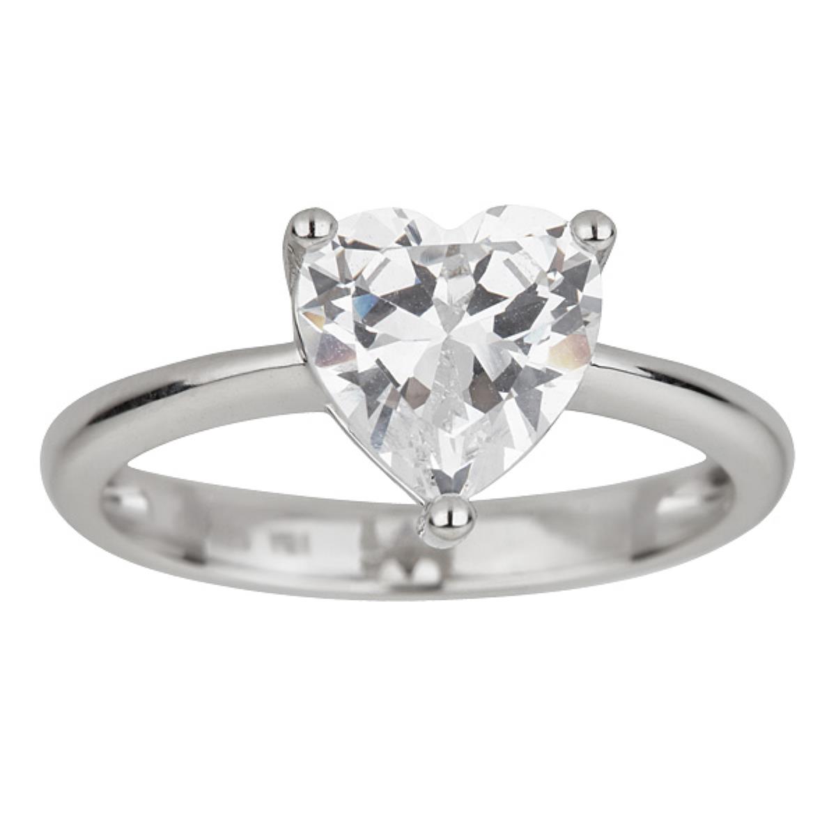 Sterling Silver Rhodium 8mm Heart Cut Solitaire Engagement Ring