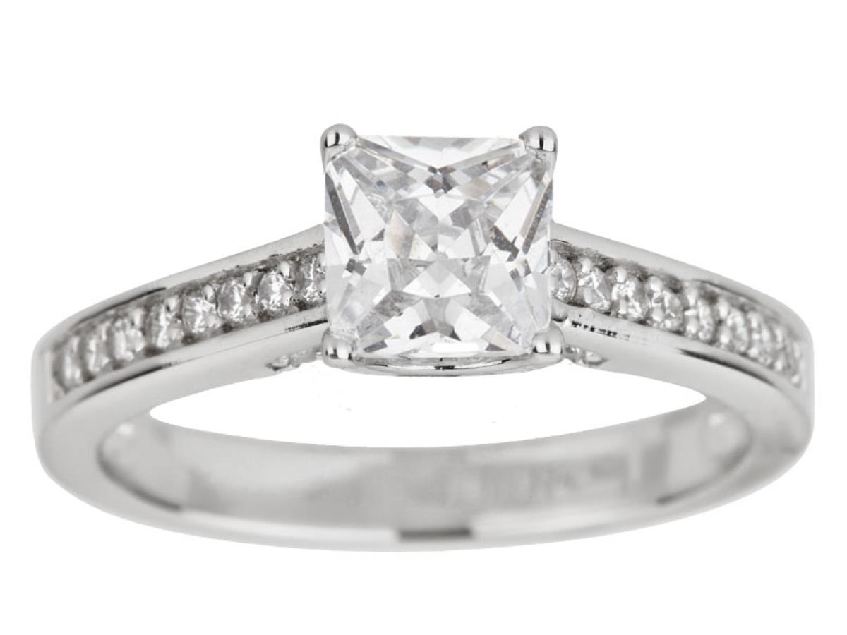 Sterling Silver Rhodium 8mm Princess Cut Engagement Ring