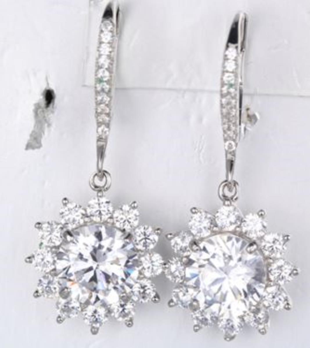 Sterling Silver Rhodium CZ Sunflower Dangle Earring