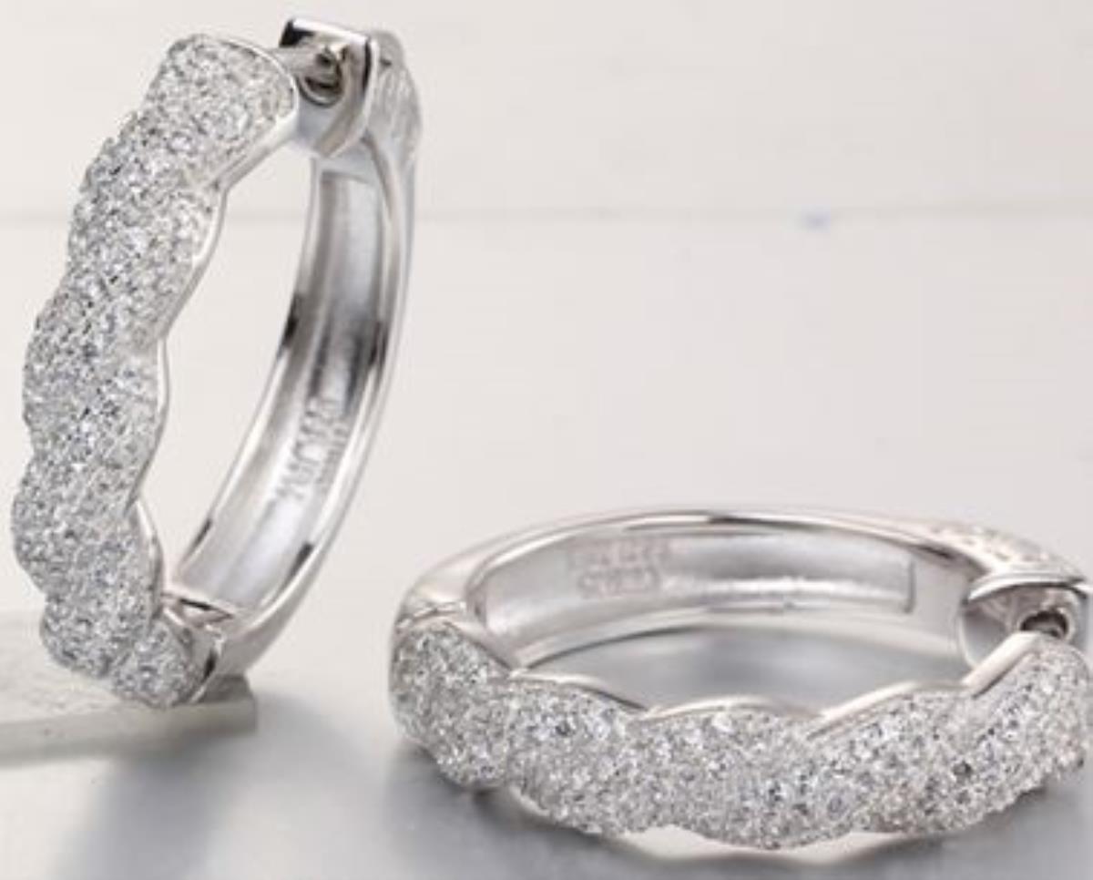 Sterling Silver Rhodium CZ Twisted Hoop Earring