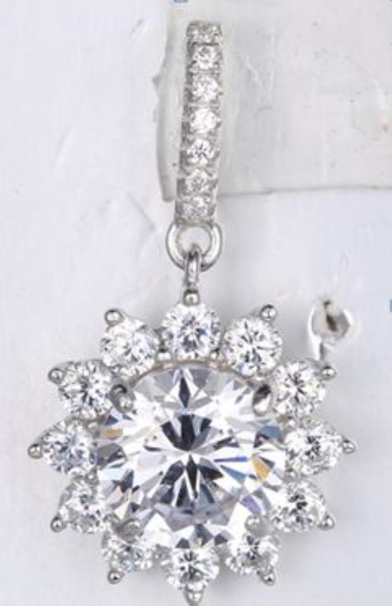 Sterling Silver Rhodium CZ Sunflower Necklace with 2" Extension